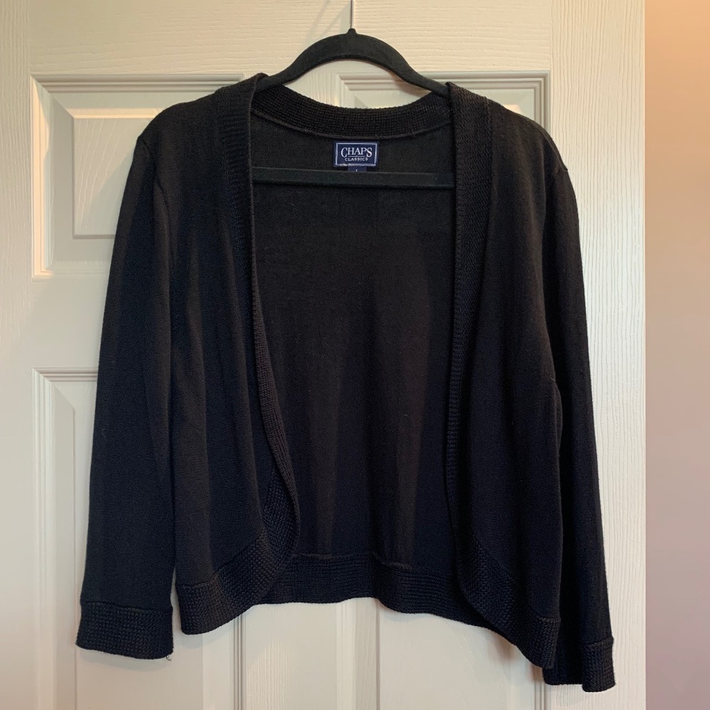 Chaps Black Open Front Short Cardigan Sweater sz L